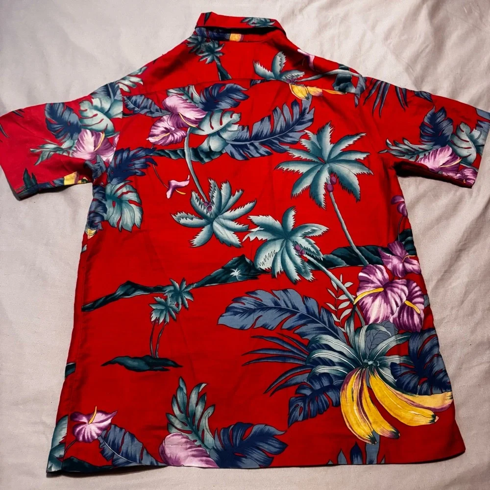 Vintage Hilo Hattie Hawaii Red Tropical Hawaiian Shirt Mens L Cotton - Picture 4 of 6